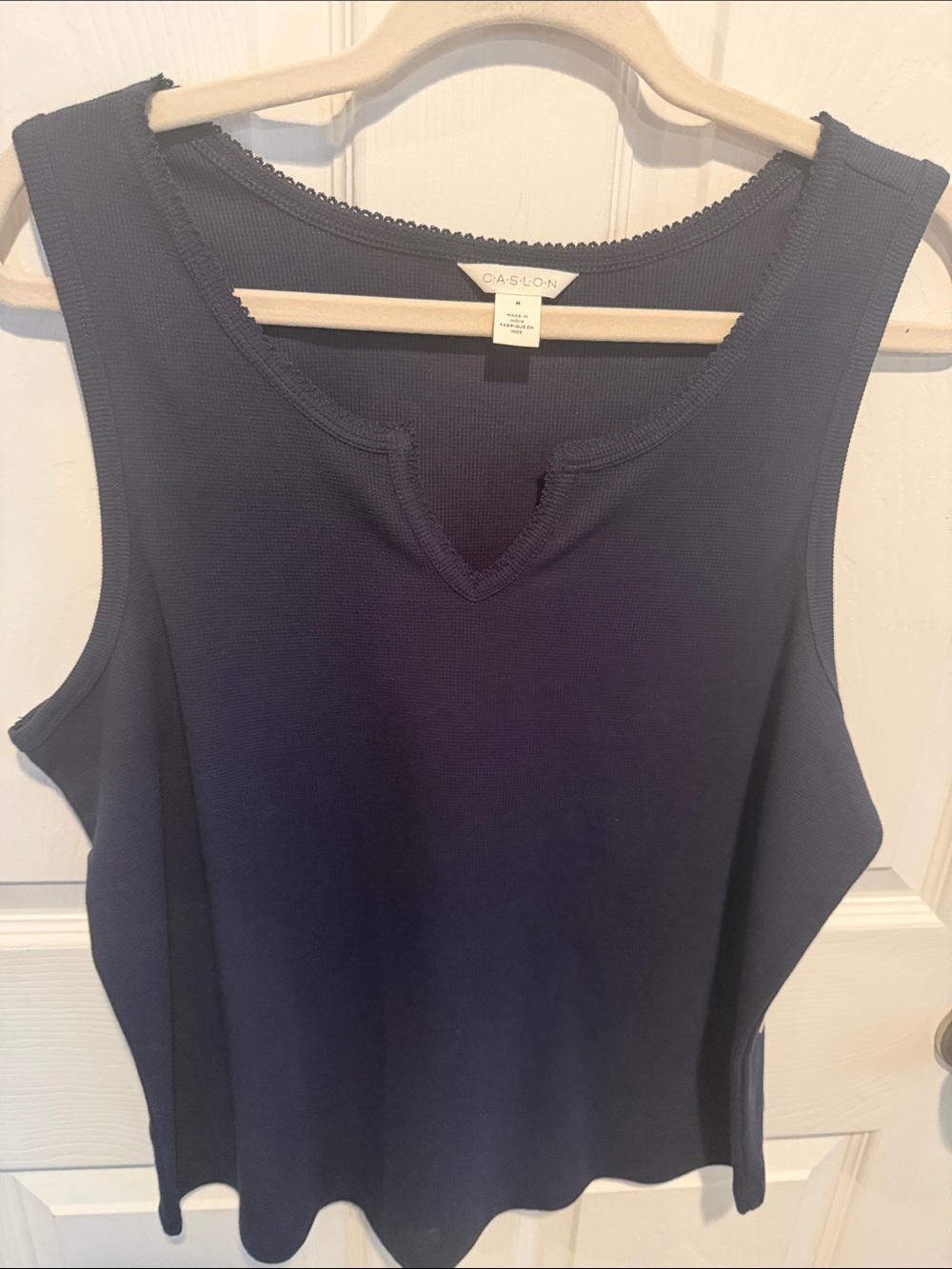 Caslon Navy Ribbed Tank with Subtle Notch Neck
